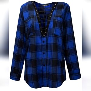 Blue and Black Plaid Longsleeve Shirt-